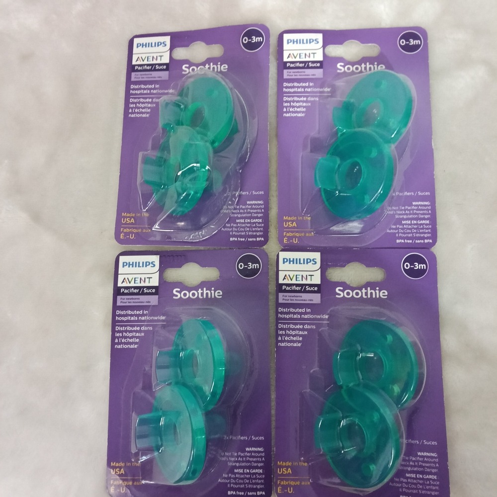 Philips Avent Soothie Pacifier 0-3m Teal New Medical Grade Silicone Lot of 8 (4)